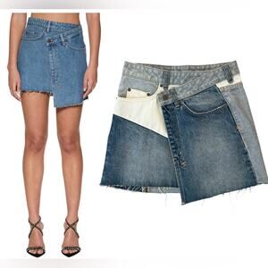 Ksubi Rap Denim Mini Skirt Tones Mixed Asymmetric Wrap Jean Denim Skirt Size 25